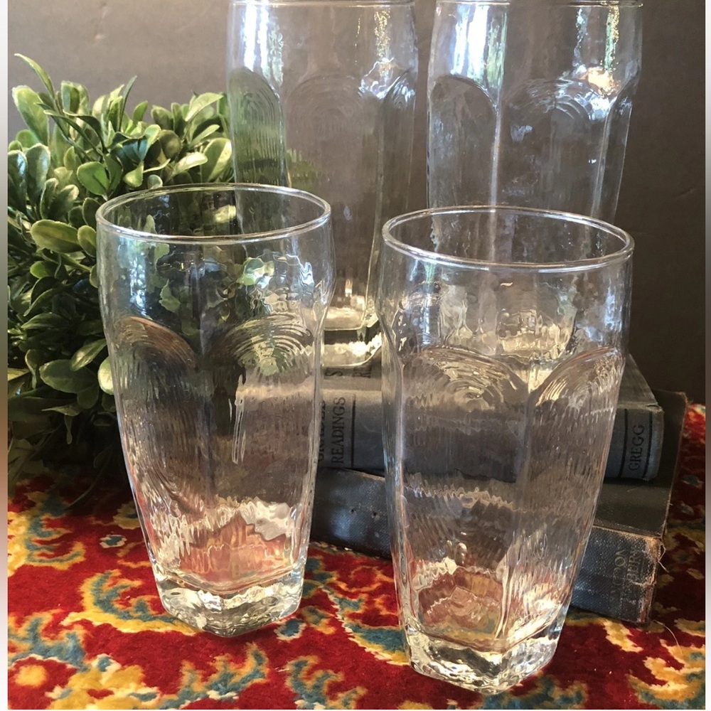 Set of 4 Vintage Libbey Chivalry Textured Tumblers Clear 16 oz MCM 6.35" EC